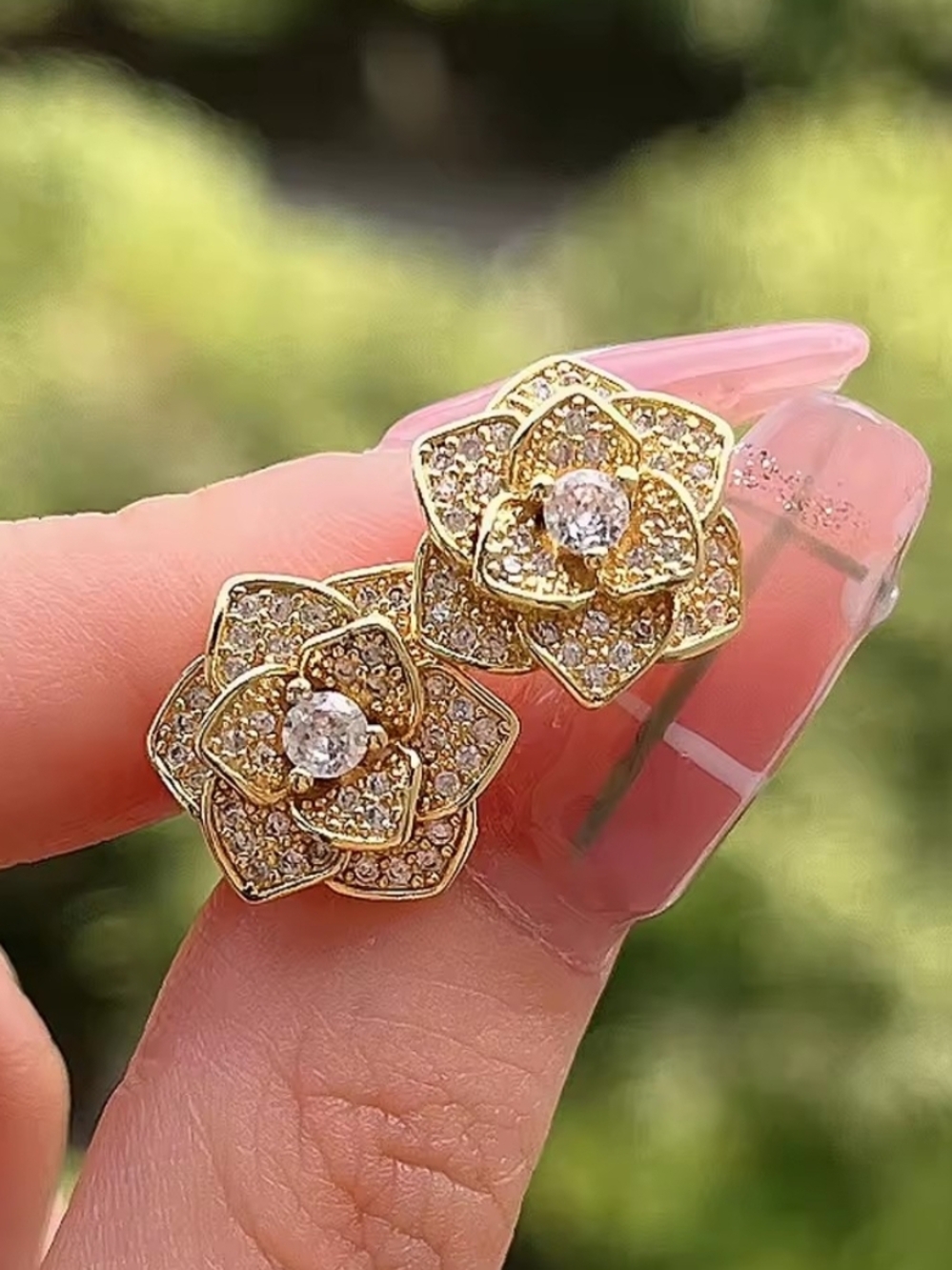 Gold Camellia Stud Earrings